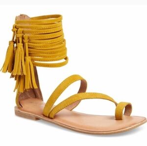 Jeffrey Campbell genuine leather strappy Glady sandals with ankle tassels